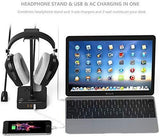 Headphone Stand with USB Charger COZOO Desktop Gaming Headset Holder Hanger with 3 USB Charger and 2 Outlets - Suitable for Gaming, DJ, Wireless Earphone Display (Black)