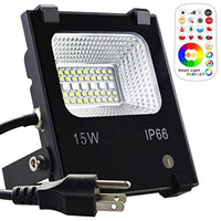 MELPO 15W LED Flood Light Outdoor, Color Changing RGB Floodlight with Remote, 120 RGB Colors, Warm White to Daylight Tunable, IP66 Waterproof, US 3-Plug
