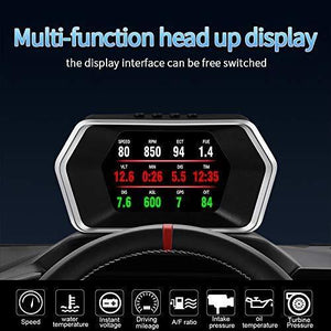 Car HUD OBD2/GPS Dual Systems Head Up Display iKiKin Digital Car GPS Speedometer with Compass Test Brake Test Fault Code Reader Engine RPM OverSpeed Alarm Water Temperature for All Vehicle