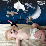 Crib Mobile by Sorrel & Fern- Airplanes & Cloud Nursery Decoration | Grey and White, Navy Blue, Tan | Baby Crib Mobile for Boys