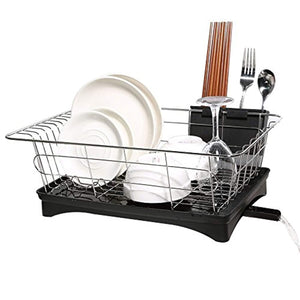Dish Drying Rack, Stainless Steel Dish Drainer and Tray with Black Rustproof Drainboard Set for Small Kitchen Counter Utensil Holder Beside the Sink by ALLCR