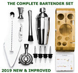 Cocktail Shaker Bartender Kit by Full Send! 12 PC Bar Tool Set with Bamboo Stand, Martini Shaker and Bar Tools - Drink Mixer, Muddler and More! Barware Cart Accessories, Bartending Mixology Supplies