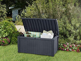Keter Borneo 110 Gallon Resin Outdoor Storage Bench and Deck Box for Patio Furniture, Anthracite