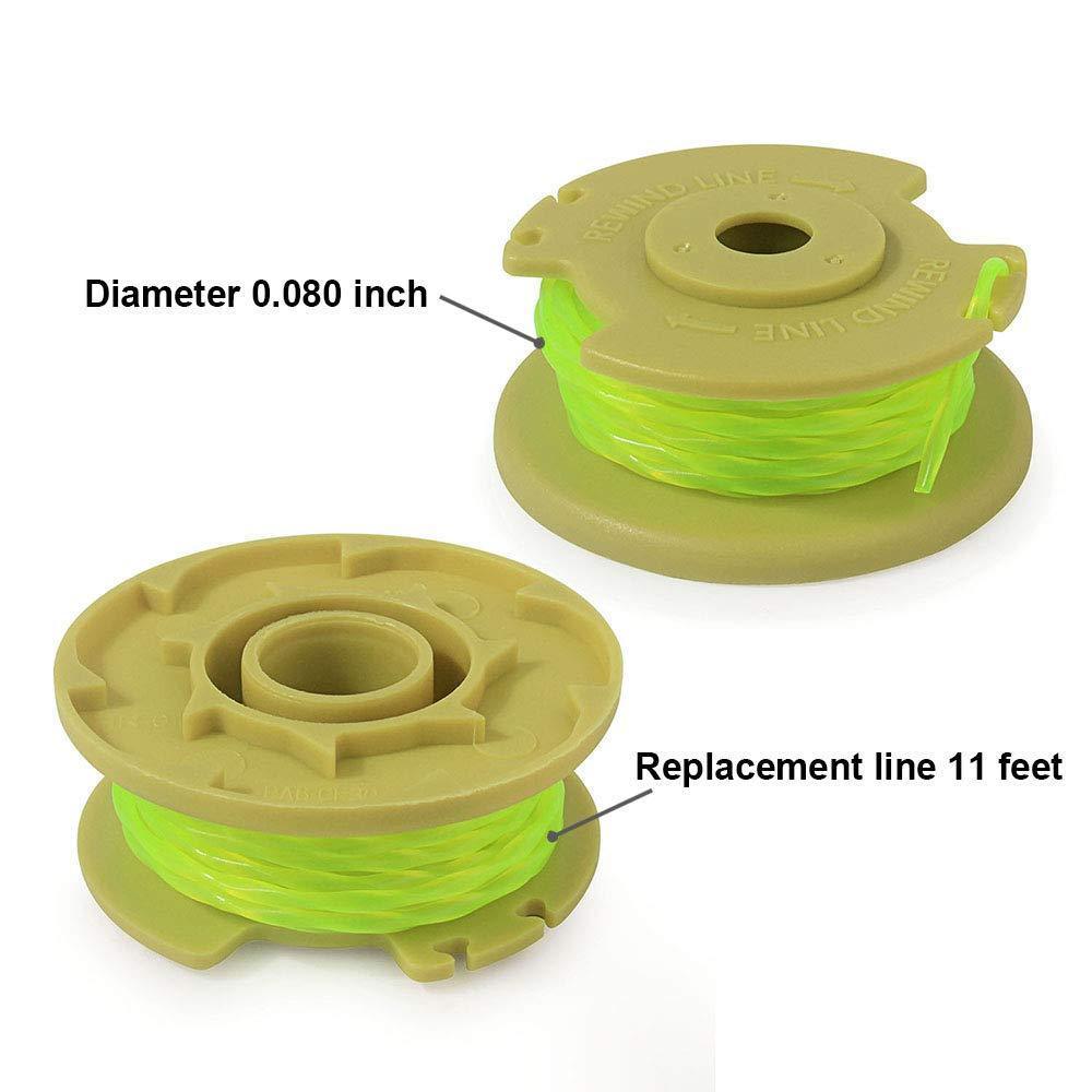 Thten Weed Eater Replacement Spools Compatible with Ryobi One Plus+ 18V 24V 40V AC80RL3 with AC14HCA String Trimmer Cap Covers 11ft 0.080” Cordless Auto-Feed Twist Single Line (6 Spool, 1 Cap) by Faracent