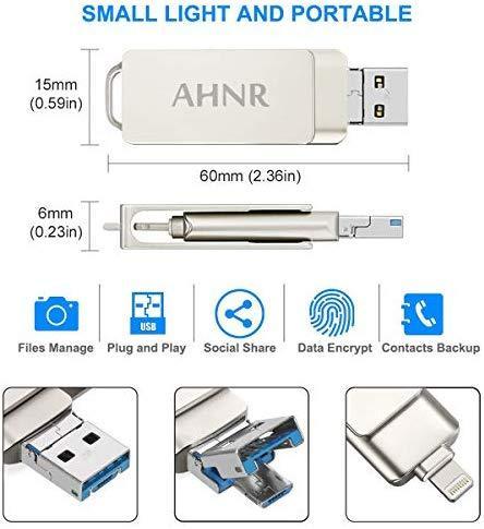 USB Flash Drives for iPhone 128GB [3-in-1] OTG Jump Drive, AHNR Thumb Drives External Micro USB Memory Storage Pen Drive, USB 3.0 Flash Memory Stick for iPhone, iPad, iOS, Android, PC(Silver)