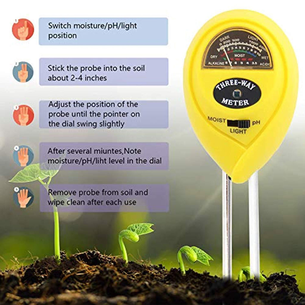 Soil Moisture Meter - 3 in 1 Soil Test Kit Gardening Tools PH, Light & Moisture, Plant Tester Home, Farm, Lawn, Indoor & Outdoor (No Battery Needed) by fomei