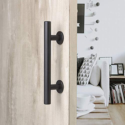 MJC & Company - 12" Square Modern Sliding Barn Door Handle Pull/Flush Combo and Privacy Lock - Indoor/Outdoor Hardware Set - Black Powder Coated Steel for Bedroom, Bathroom, Closet, Shed, or Gate