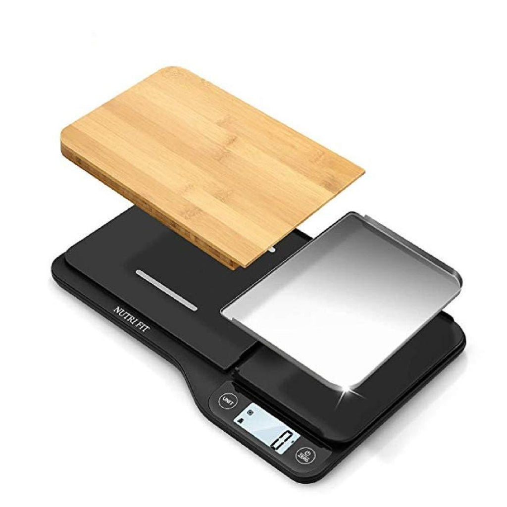 Digital Kitchen Scale with Dough Scraper, NUTRI FIT High Accuracy Multifunction Food Scale with 1.2L Removable Bowl,Tare & Auto Off Function,11lb 5kg (Bamboo)