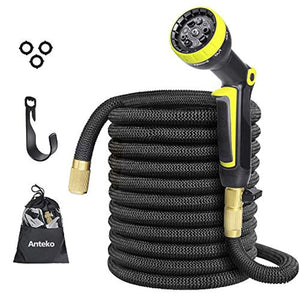 Anteko Garden Hose Strongest Expandable Water Hose 9 Functions Sprayer with Double Latex Core 3/4" Solid Brass Fittings Extra Strength Fabric - Improved Expanding Hose Ã¢â‚¬Â¦ (100 FT)