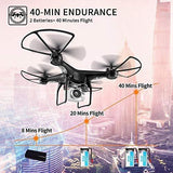 JJRC H68 RC Drone 40MINS Longer Flight Time Quadcopter with 720P Camera FPV Wifi Helicopter with 2 Batteries(20mins + 20mins), Altitude Hold, Headless Mode Remote Control Best Drone (Black)