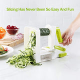 5-Blade Spiralizer Vegetable Slicer, Zanmini Foldable Spiral Slicer, Strongest-and-Heaviest Duty Veggie Pasta Spaghetti Maker for Healthy Low Carb/Paleo/Gluten With Extra Blade Caddy