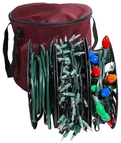 612 Vermont Christmas Light Storage Reel Holder with Installation Clip, Polyester Zip up Bag, Organizes up to 150 Foot of Mini Lights