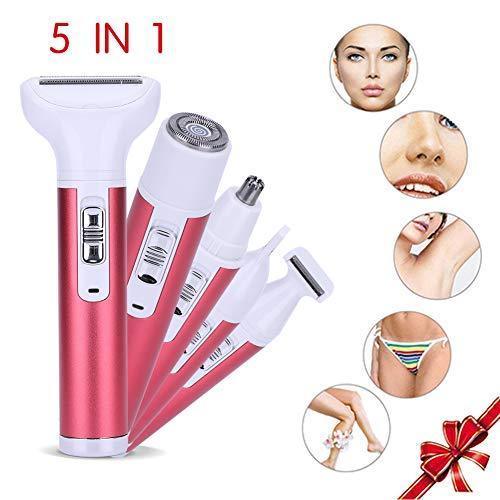 MOSCHOW 5-in-1 Ladies Electric Shaver for Women, Cordless Rechargeable Women Electric Razor Bikini Trimmer Body Hair Removal for Bikini Area Nose Armpit Arm Leg