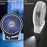 OPOLAR Mini Portable Battery Operated Travel Fan with 3-13 Battery Life, Rechargeable & USB powered Handheld Fan for Desk Beach Camping, 3 Speeds, Strong Airflow, Internal Blue Light& Side Flash Light