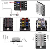 BlueFire 12 Way 30A 32V Blade Fuse Box Board with 24PCS Fuse + LED Warning Light for Car/Marine Boats/Automotive/Trike
