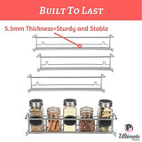 Spice Rack Organizer for Cabinet, Door Mount, or Wall Mounted - Set of 4 Chrome Tiered Hanging Shelf for Spice Jars - Storage in Cupboard, Kitchen or Pantry - Display bottles on shelves, in cabinets