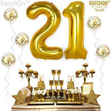 KatchOn Number 21 and Gold Confetti Balloons - Large, 40 Inch Foiil Gold Balloons | 5 Gold Confetti Balloons, 12 Inch | 21st Birthday Party Decorations | Party Supplies for Anniversary Décor