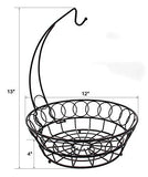 TQVAI Wire Fruit Basket Bowl with Banana Hook Hanger, Black