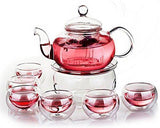 The Sunrise*Glass Filtering Tea Maker Teapot with a Warmer and 6 Tea Cups (25*15*11cm, red1) (6 round cup)