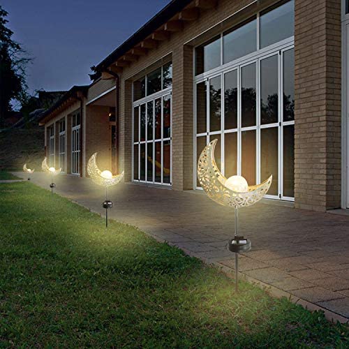 ATHLERIA Garden Solar Lights Outdoor Decorative, 2 Pack Crackle Glass Ball Solar Light with Moon Hollowed-Out Metal, Waterproof Solar Powered Lighting for Lawn, Pathway, Patio, Yard