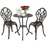 HOMEFUN Bistro Table Set, Outdoor Patio Set 3 Piece Table and Chairs, Tulip Carving and Weather Resistant (Antique Bronze)