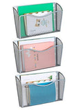 PAG 3 Pockets Hanging File Holder Organizer Metal Wall Mount Magazine Rack, Silver
