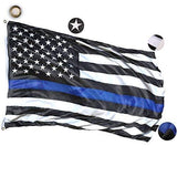 Thin Blue Line Flag: 100% US Made 4x6 ft with Embroidered Stars - Sewn Stripes - Brass Grommets - UV Protection - Black White and Blue American Police Flag Honoring Law Enforcement Officers