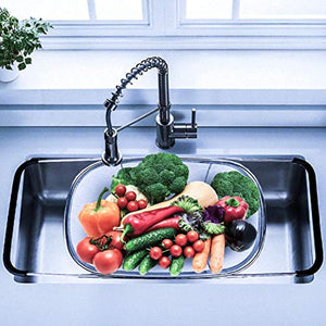 Artigee Over the Sink Colander with Expandable Rubber Grip Handles - Fine Mesh Oval Strainer in Stainless Steel - Strain, Drain, Rinse Fruits and Vegetables - Dishwasher Safe