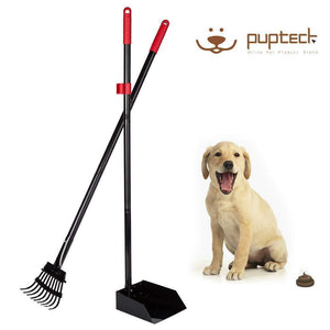 PUPTECK Pet Poop Tray and Rake - Long Handle Pooper Scooper - Clean Response Dog Waste Bin & Rake