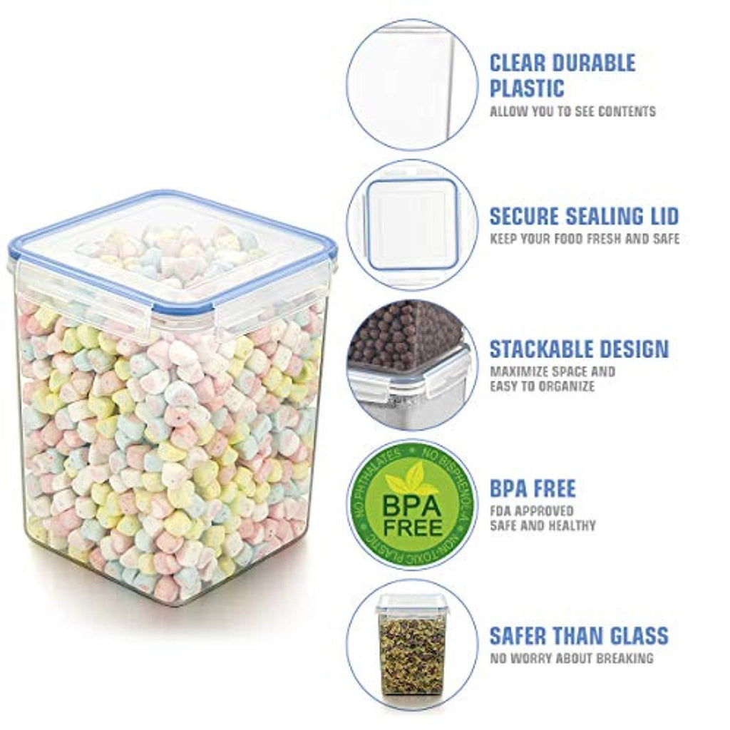 Deedro Airtight Plastic Large Food Storage with with Locking Lids for Pantry Organization, Sugar Flour Cereal Baking Supplies Containers, 4-Piece Set Clear
