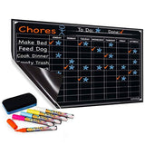 Chore Chart with 5 Chalk Markers for Multiple Kids - Magnetic Dry Erase Refrigerator Calendar Chalkboard for Activity and Reward - Reusable Home Family Star Board for Responsibility - 17