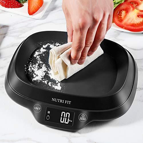 Digital Kitchen Scale with Dough Scraper, NUTRI FIT High Accuracy Multifunction Food Scale with 1.2L Removable Bowl,Tare & Auto Off Function,11lb 5kg (Bamboo)