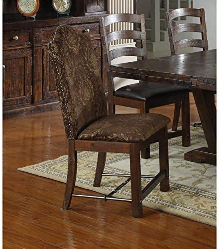 Emerald Home Castlegate Pine Brown Dining Chair with Upholstered Faux Leather Seat, Ladder Back, And Turnbuckle Bracing, Set of Two