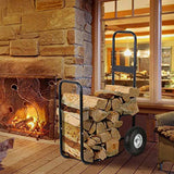 go2buy Indoor/Outdoor Firewood Log Carrier Fireplace Wood Rack Dolly Rolling Fire Storage Cart, 27.95 x 19.29 x 42.91'' (LxWxH), Black