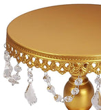 VILAVITA 3-Set Antique Cake Stand Round Cupcake Stands Metal Dessert Display with Pendants and Beads, Gold