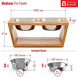 Premium 7" Elevated Dog and Cat Pet Feeder, Double Bowl Raised Stand Comes with Extra Two Stainless Steel Bowls. Perfect for Dogs and Cats.