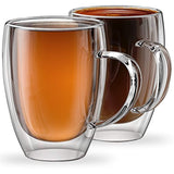 Stone & Mill 2 Glass Coffee Cups 12 oz, Insulated Double Wall Coffee Mugs AM-12