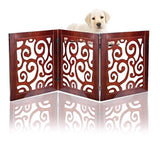 Safety Pet Gate for Dogs - Free-Standing & Foldable - Decorative Scroll Wooden Fence Barrier - Stairs & Doorways