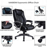 VANBOW Leather Memory Foam Office Chair - Adjustable Lumbar Support Knob and Tilt Angle High Back Executive Computer Desk Chair, Thick Padding for Comfort Ergonomic Design for Lumbar Support, Black