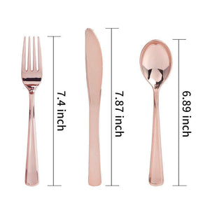 Modern Dining | 300 Rose Gold Plastic Silverware Cutlery Heavyweight Premium Quality Disposable Flatware Set Perfect Utensils for Weddings & Dinner Parties | 100 Forks, 100 Spoons, 100 Knives