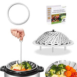 [IP BUNDLE] Vegetable Steamer Basket For Instant Pot Accessories - 100% Stainless Steel Folding Steamer Insert With Sealing Ring For 6qt Instant Pot/Safety Hook / 42 Healthy Recipes