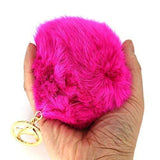 Miraclekoo Rabbit Fur Ball Pom Pom KeyChain Gold Plated Keychain with Plush for Car Key Ring or Handbag Bag Decoration (Orange Pink)