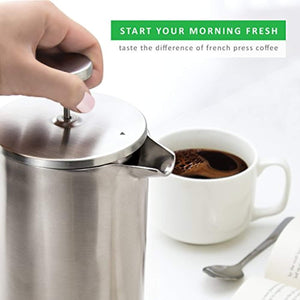 LINKYO French Press Coffee Maker - Brushed Finish Stainless Steel Coffee Press 34oz, 1L