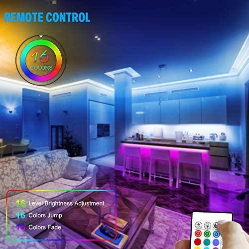 PANGTON VILLA LED Strip Lights, 16.4ft RGB 5050LEDs Color Changing Full Kit with 24key Remote Control and Power Supply Mood Lamp for Room Bedroom Home Kitchen Indoor Decorations