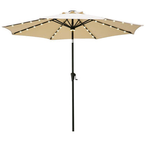 C-Hopetree 9' Solar LED Lighted Outside Patio Market Umbrella for Outdoor Table Balcony Garden Deck Poolside with Tilt, Navy Blue