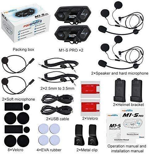 Motorcycle Bluetooth Intercom, Fodsports M1S Pro 2000m 8 Riders Group Motorbike Helmet Communication System Headset Universal Wireless Interphone (Waterproof/Handsfree/Stereo Music/GPS/2 Mic)