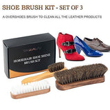 TAKAVU 6.7" Horsehair Shoe Shine Brush - 100% Soft Genuine Horse Hair Bristles - Unique Concave Design Wood Handle - Comfortable Grip, Anti Slip - for Boots, Shoes & Other Leather Care (#1)