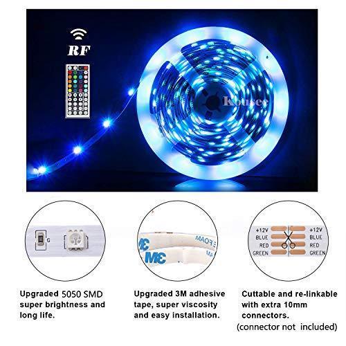 LED Strip Lights with Remote 5M 16.4 Ft 5050 RGB Flexible Color Changing Full Kit with RF Mini Controller, 12V 2A Power Supply for Home & Kitchen and Indoor Decoration