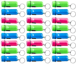 Mini Flashlight Keychain - 24 Pack Assorted Colors, Green, Light Blue and Pink, Batteries Included - for Kids, Party Favor, Goody Bag Filler, Gift, Prize, Pocket Size, Chain for Key.