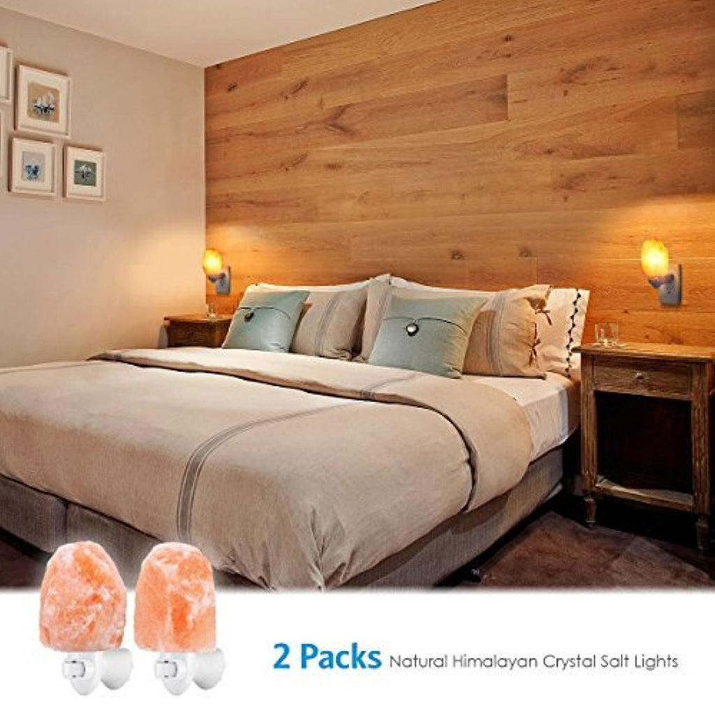 Himalayan Salt Lamp - 2 Pack Salt Lamps Hand Carved Natural Glow Pink Sea Crystal Rock, 7W Safety Mini Hand Carved Night Light with UL Approved Wall Plug for Air Purifying (Pack2)